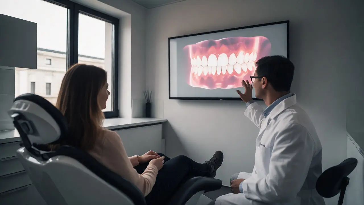 Konzultace s pacientem o digitálním plánování úsměvu a volbě metody.